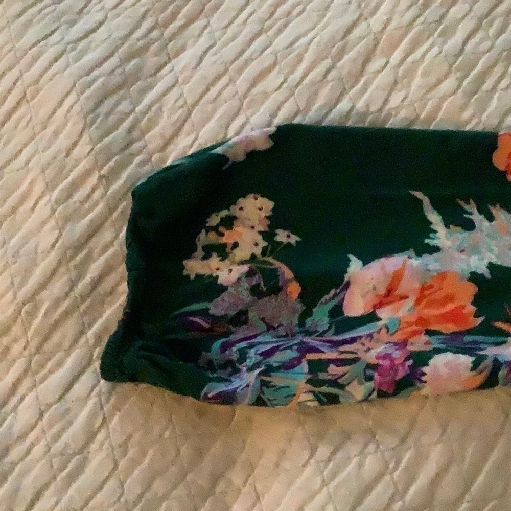 World Market long sleeve dress, size S-M. Hunter green with florals. - Picture 5 of 5